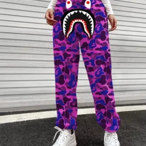 Unisex Pubg Bape x Shark Eşofman Altı - Mor