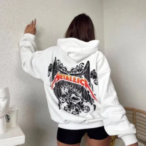 Kadın Baskılı Kapüşonlu Sweat - Beyaz