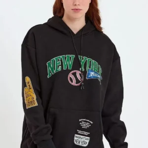 Kadın Baskılı Kapüşonlu Sweatshirt - Siyah