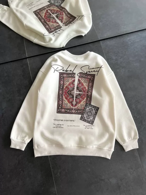 Kadın Bisiklet Yaka Baskılı SweatShirt - Beyaz - Görsel 2