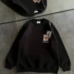 Kadın Bisiklet Yaka Baskılı SweatShirt - Siyah