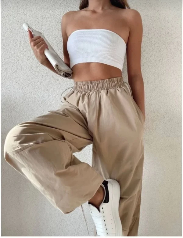 Kadın Cepli Paraşut Pantalon - Bej - Görsel 2