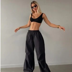 Kadın Cepli Paraşut Pantalon - Siyah