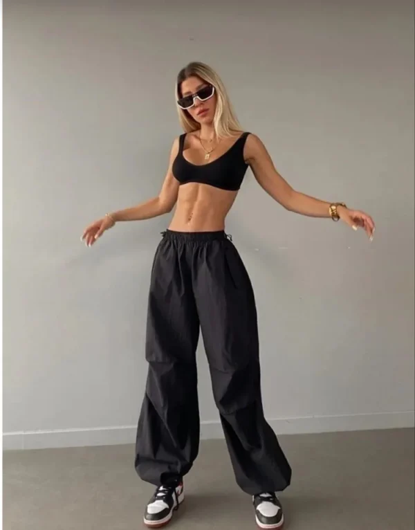 Kadın Cepli Paraşut Pantalon - Siyah