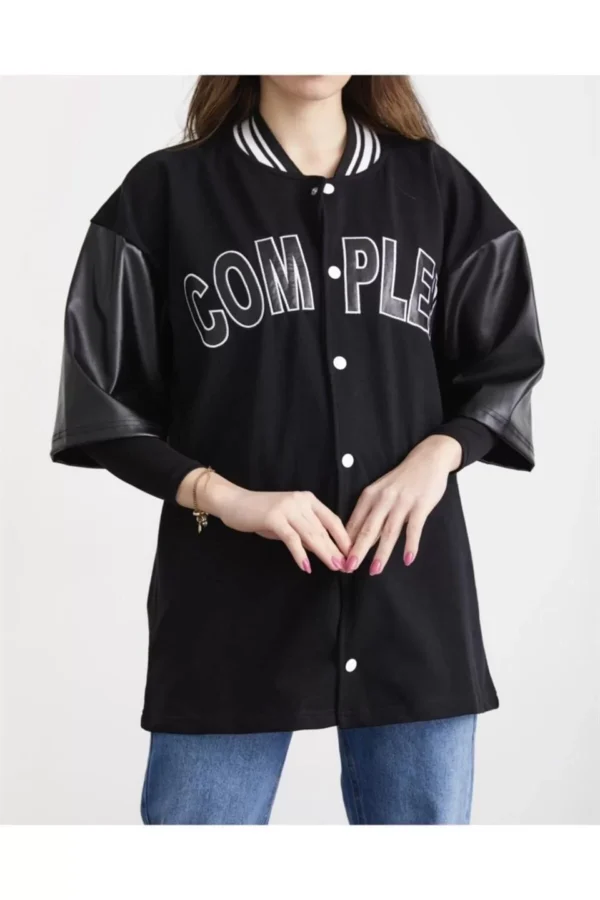 Kadın Complex Kolej Oversize T-shirt - Siyah - Görsel 2