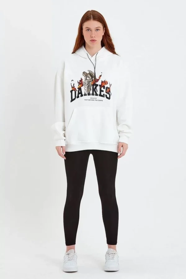 Kadın DANKES Baskılı Kapüşonlu Sweat - Beyaz - Görsel 2