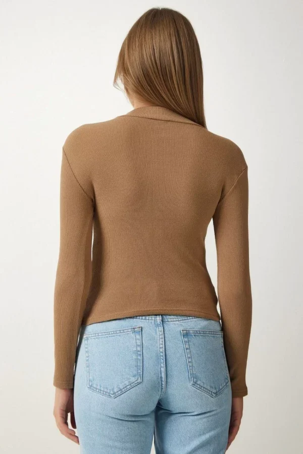 Kadın Full Likralı Fitilli Kaşkorse Body - Kahve - Görsel 2