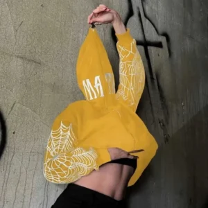 Kadın İki İplik Örümcek Baskılı Oversize Hırka - Sarı