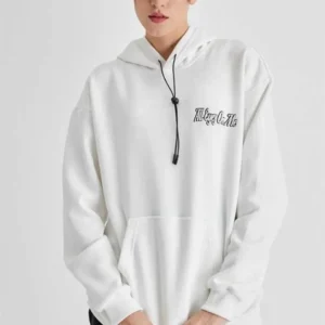 Kadın Kapüşonlu Sırt Baskılı Üç İplik Oversize Sweatshirt - Beyaz