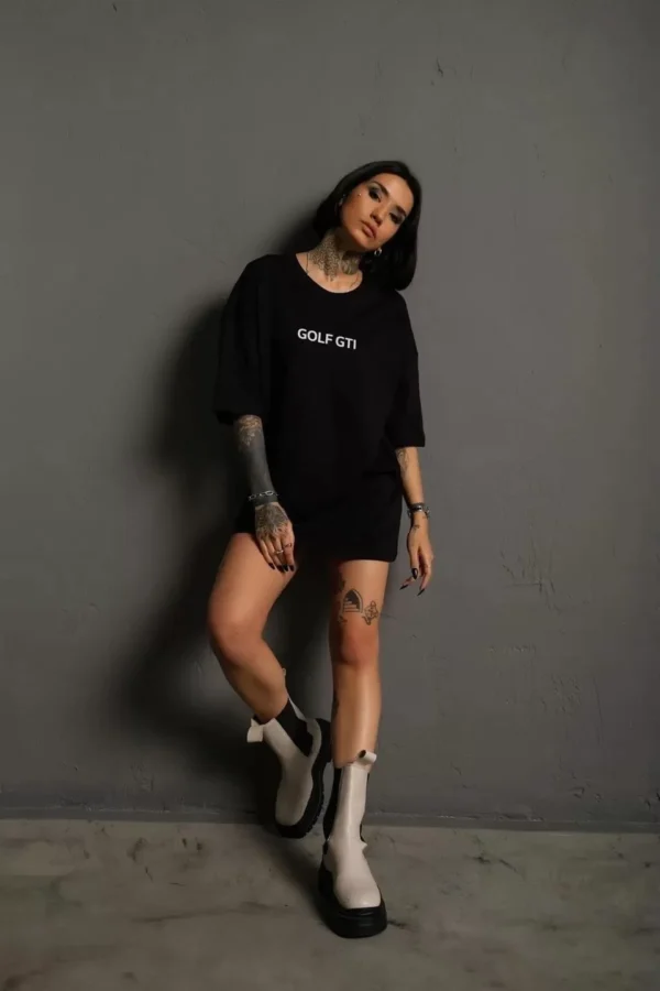 Kadın Sırt Golf Gtı Baskılı Oversize T-shirt - Siyah - Görsel 2