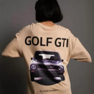 Kadın Sırt Golf Gtı Baskılı Oversize T-shirt - Bej