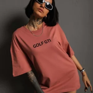 Kadın Sırt Golf Gtı Baskılı Oversize T-shirt - Gül Kurusu