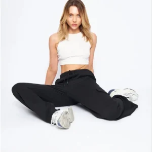 Kargo Cepli Palazzo Oversize Kesim İki iplik Bol Paça Eşofman Altı Pantalon - Siyah