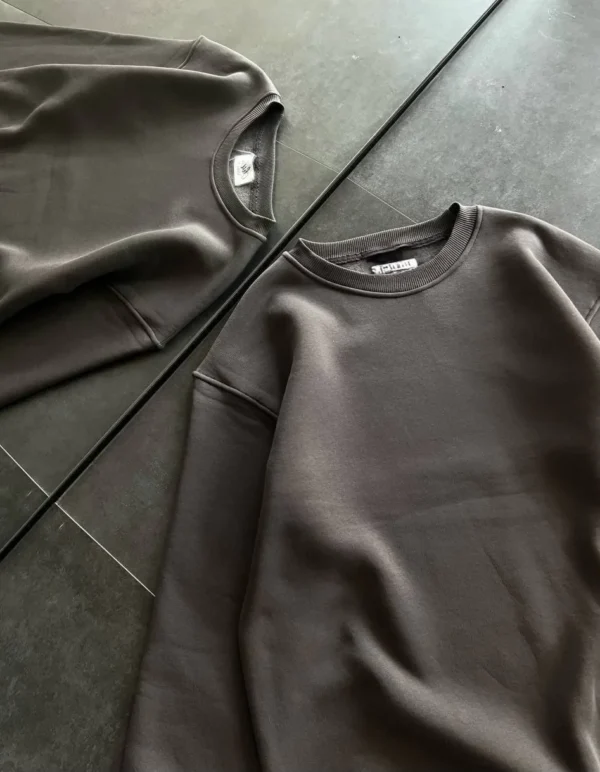 Kışlık Bisiklet Yaka Üç İplik Basic SweatShirt - Füme - Görsel 2
