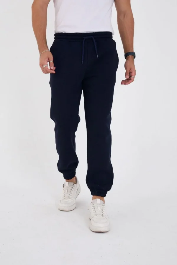 Unisex Kışlık Üç İplik Lastikli Eşofman Pantolon - Lacivert - Görsel 2
