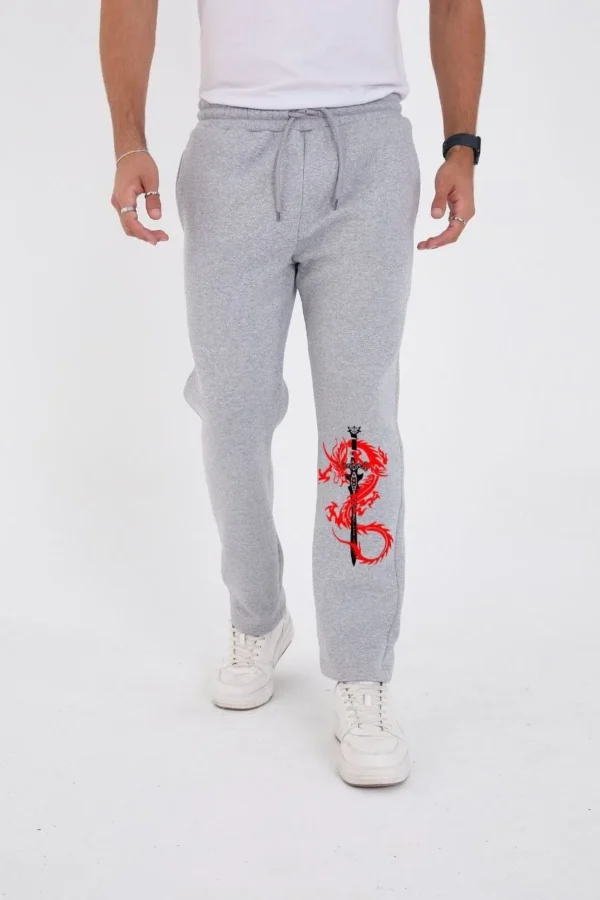 Kışlık Üç İplik Baskılı Eşofman Pantolon - Gri - Görsel 2