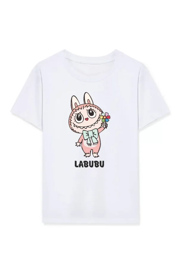 Kız Labubu Çocuk Baskılı T-Shirt - Beyaz
