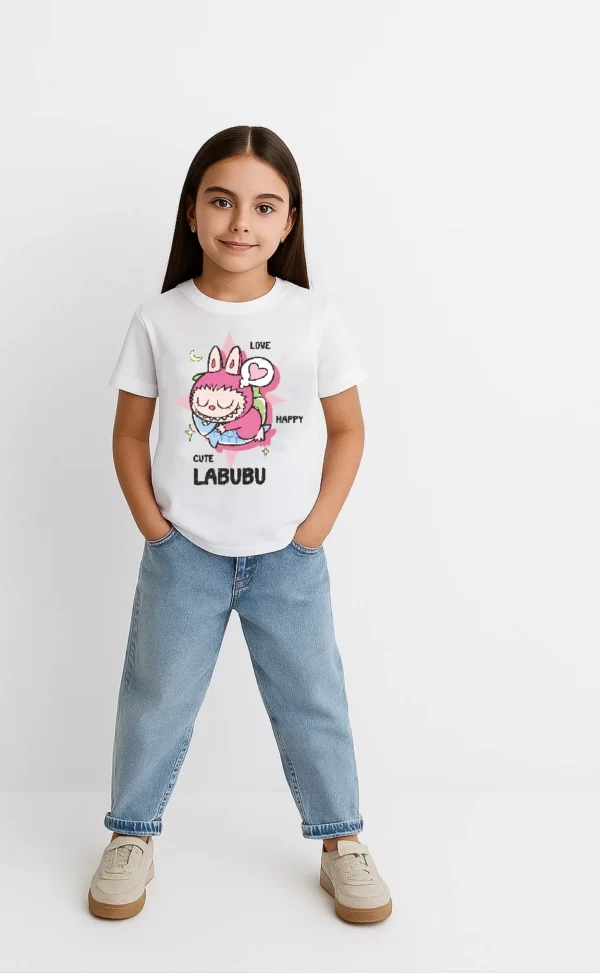 Kız Labubu Çocuk Baskılı T-Shirt - Beyaz - Görsel 2