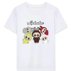 Kız Labubu Çocuk Baskılı T-Shirt - Beyaz