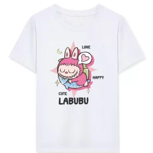 Kız Labubu Çocuk Baskılı T-Shirt - Beyaz