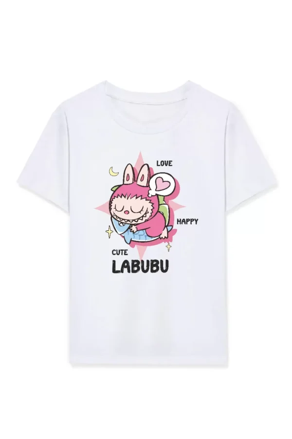 Kız Labubu Çocuk Baskılı T-Shirt - Beyaz