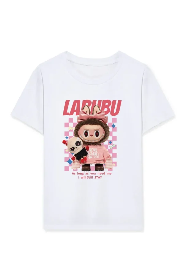 Kız Labubu Çocuk Baskılı T-Shirt - Beyaz