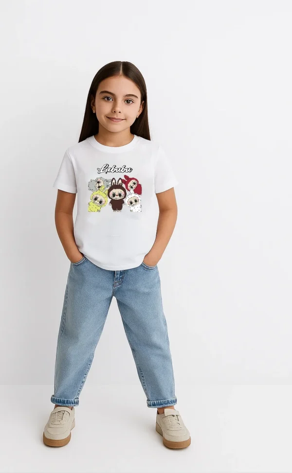 Kız Labubu Çocuk Baskılı T-Shirt - Beyaz - Görsel 2