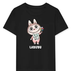 Kız Labubu Çocuk Baskılı T-Shirt - Siyah