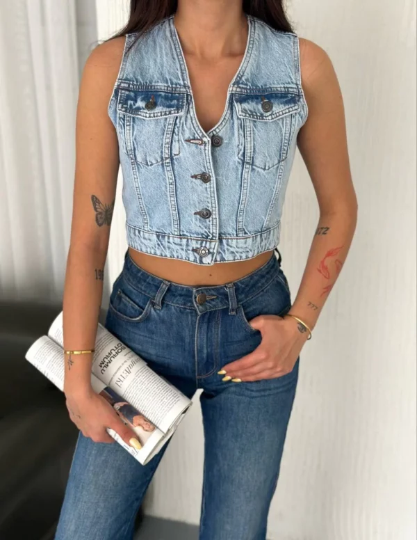 Kot Jeans Kadın Yelek - Buz Mavisi - Görsel 2
