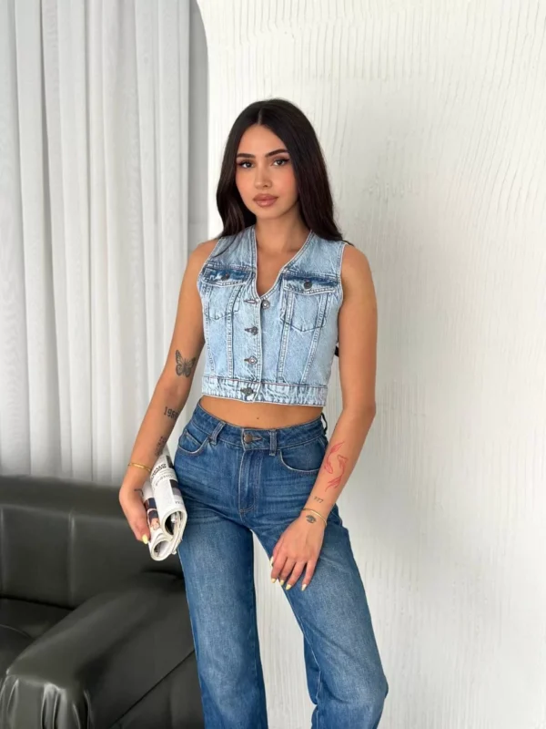 Kot Jeans Kadın Yelek - Buz Mavisi