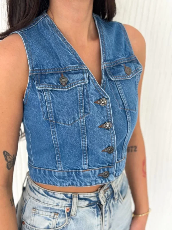 Kot Jeans Kadın Yelek - Mavi - Görsel 2