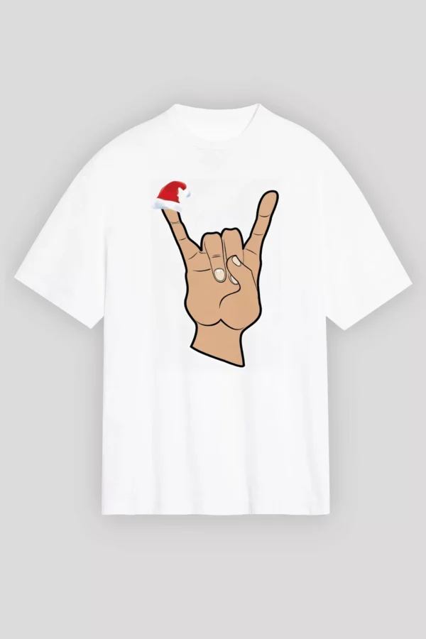 Noel Başlıklı Serçe Parmak T-shirt - Beyaz