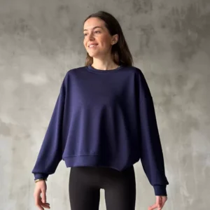 Osy Modal Yumuşak dokulu Kumaş Bisiklet Yaka Oversize Sweatshirt - Lacivert