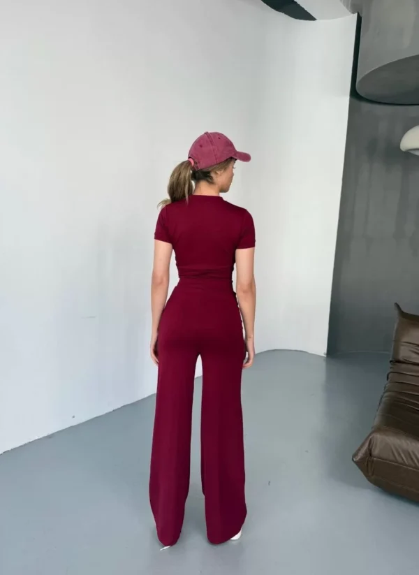 Osy Modal Yumuşak Dokulu Kumaş Nakış işlemeli Rahat Bol Paça Eşofman Pantalon - Bordo - Görsel 2