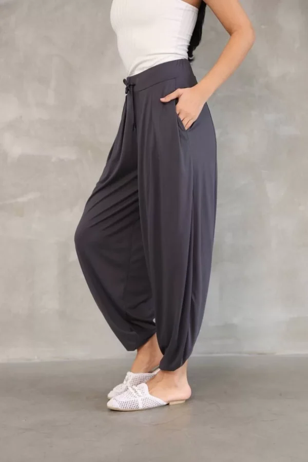 Osy Modal Yumuşak Dokulu Kumaş Şalvar Pantalon - Antrasit - Görsel 2