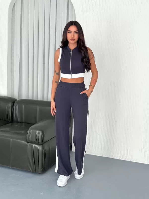 Osy Modal Yumuşak Dokulu Kumaş Tam Fermuarlı Crop Pantalon İkili Takım - Antrasit - Görsel 2