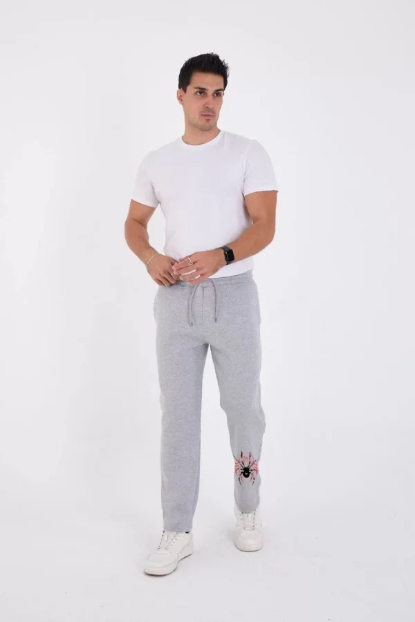 Oversize Üç İplik Baskılı Eşofman Pantolon - Gri - Görsel 2