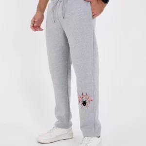 Oversize Üç İplik Baskılı Eşofman Pantolon - Gri