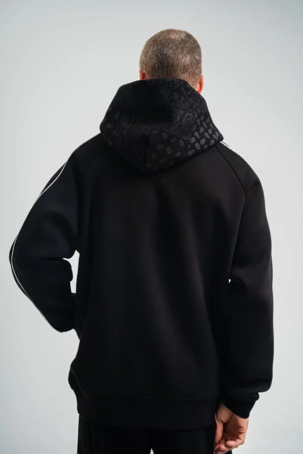 Uzun Kol Kapşonlu Ara Biyeli SweatShirt - Siyah - Görsel 2