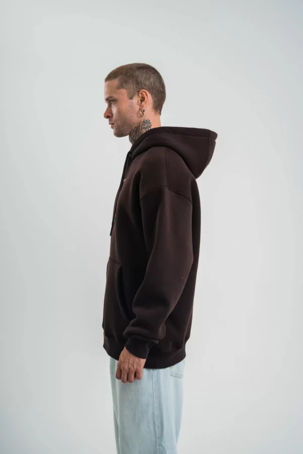 Double Oversize Kapşonlu Dijital Patchli SweatShirt - Kahve - Görsel 2