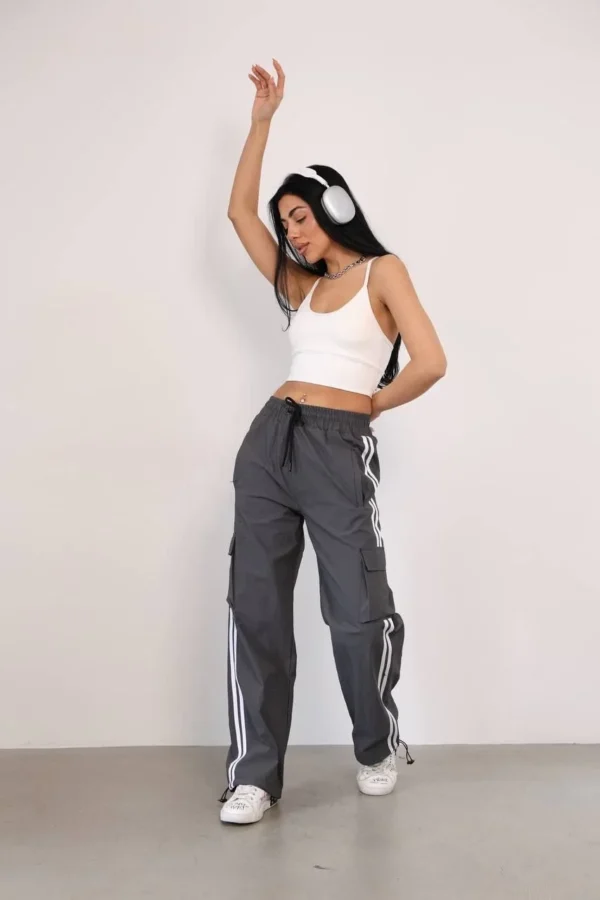 Paraşüt Kumaş Kargo Ceplı Baggy Eşofman - Gri - Görsel 2