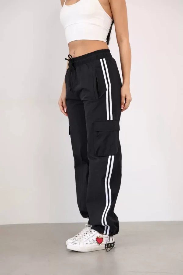 Paraşüt Kumaş Kargo Ceplı Baggy Eşofman - Siyah - Görsel 2