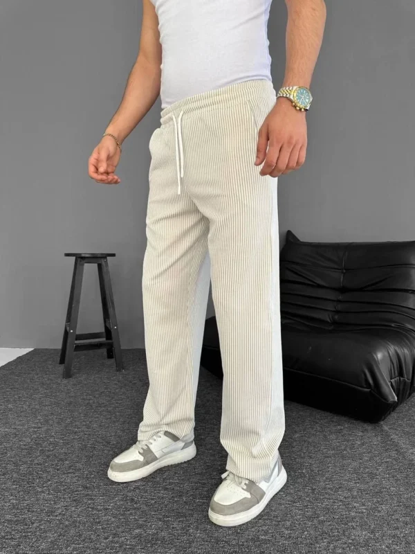 Su Yolu Çizgili Cepli Pantalon Yazlık - Bej - Görsel 2