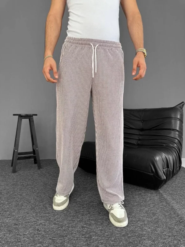 Su Yolu Çizgili Cepli Pantalon Yazlık - Kahverengi - Görsel 2