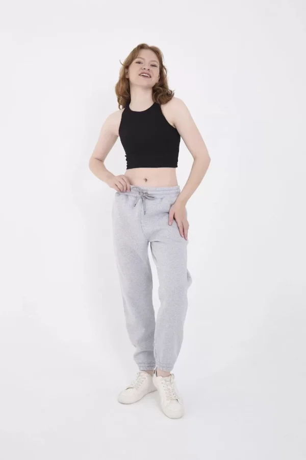 Üç İplik Basic Lastikli Eşofman Pantolon - Gri - Görsel 2
