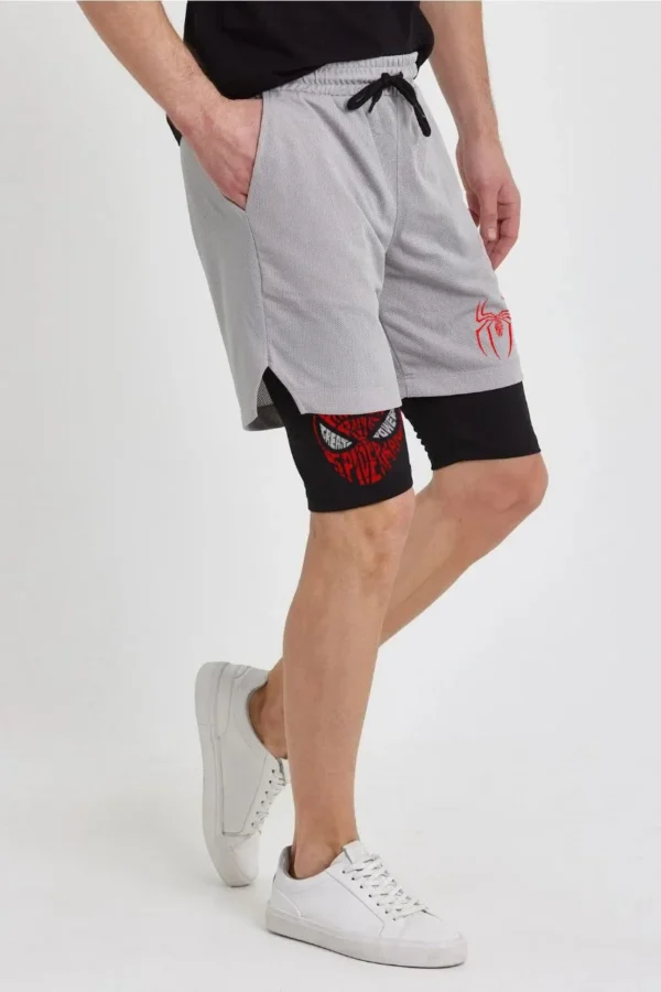 Unisex Baskılı İç Cepli Sporcu Alt Taytlı Şort - Gri - Görsel 2