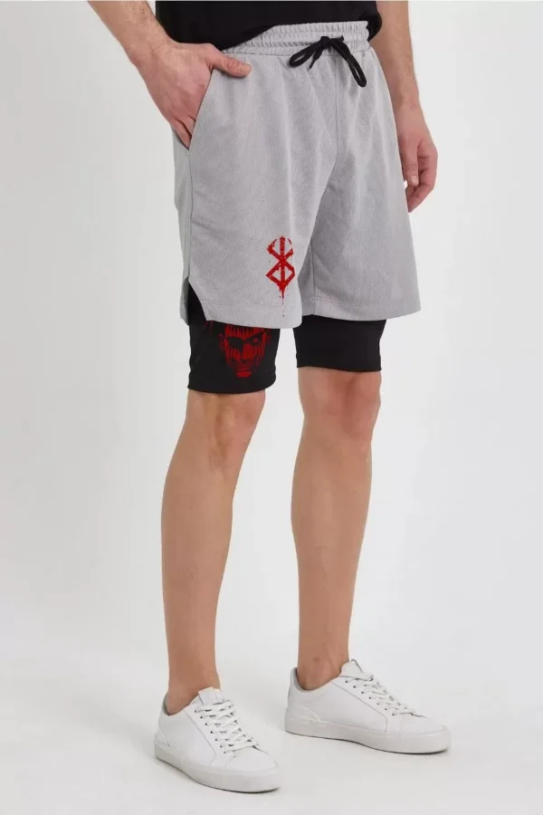 Unisex Baskılı İç Cepli Sporcu Alt Taytlı Şort - Gri - Görsel 2