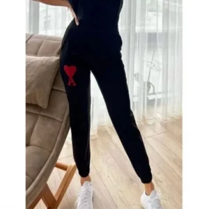 Unisex İki İplik Baskılı Oversize Eşofman Altı - Siyah