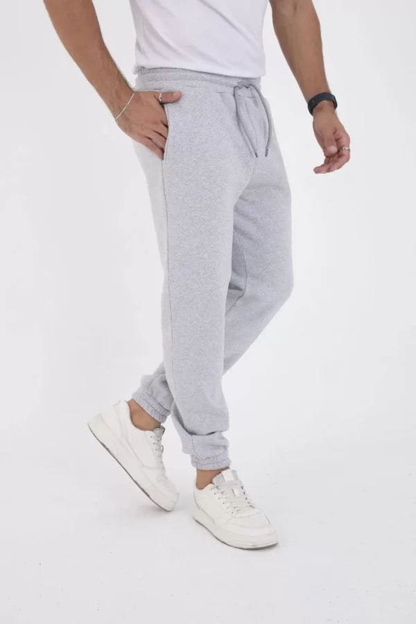 Unisex Kışlık Üç İplik Lastikli Eşofman Pantolon - Gri - Görsel 2