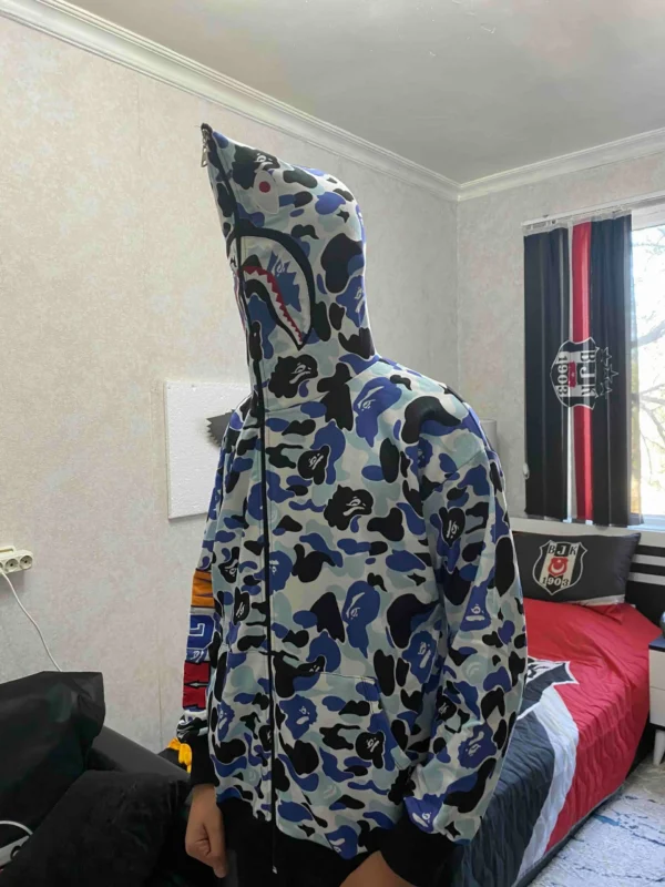 Unisex Pubg Bape x Shark Hoodie - Gri - Görsel 2